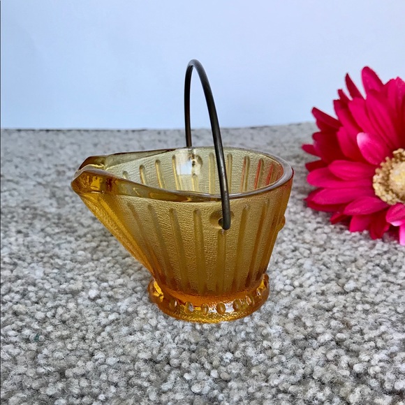 Other - Vintage Yellow Glass Coal Bucket Toothpick Holder